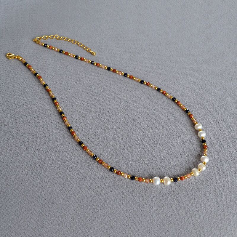 Колье или браслет Miya Sophia Jewelry с пресноводным барочным жемчугом и авантюриновым стеклом, ручная работа
