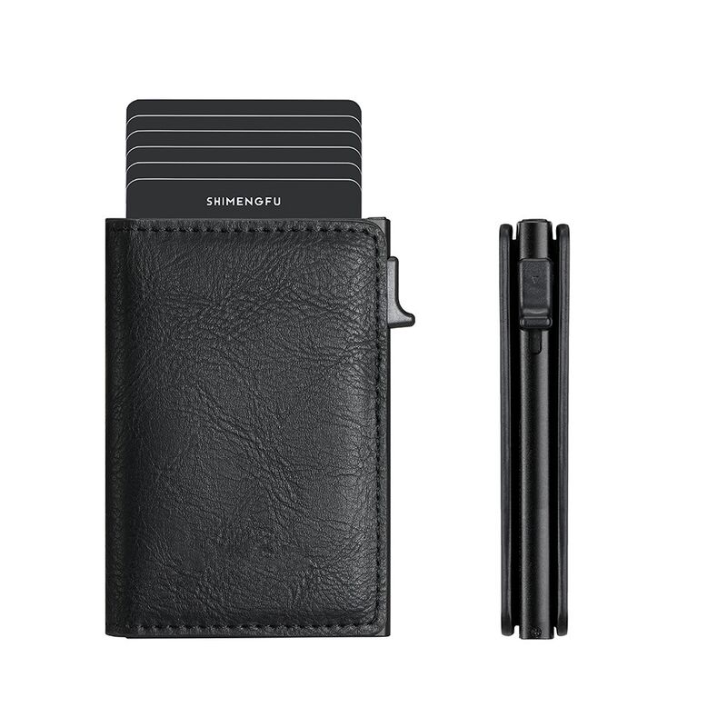 Картхолдер JMCONN B08 с выдвижными картами и защитой RFID, алюминий и PU-кожа, 9,8 × 7 см