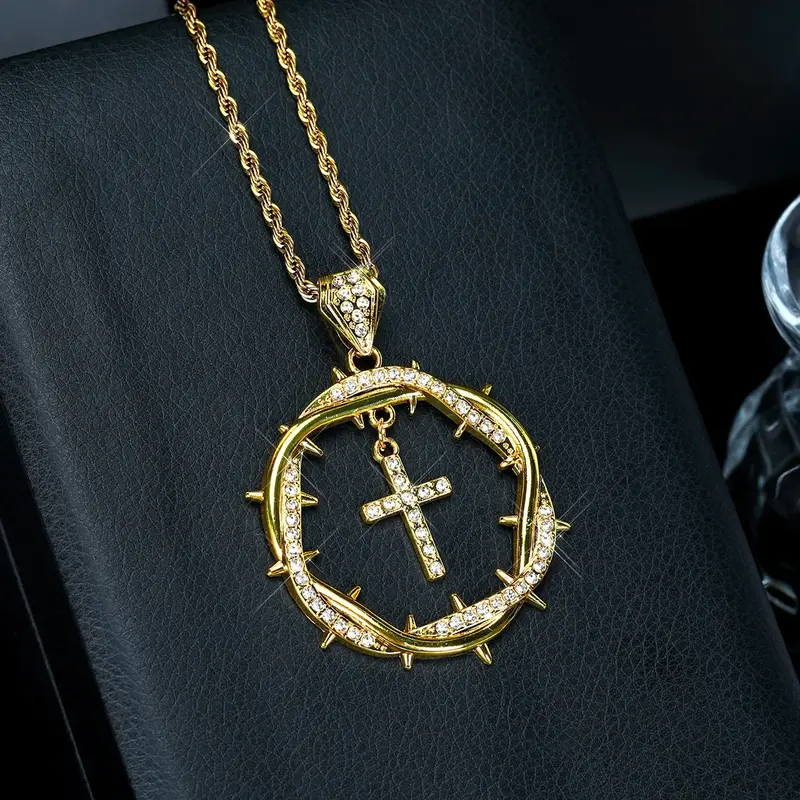 Колье с подвеской «Терновый крест» Kingber Jewelry, стразы, цепь-верёвка, хип-хоп, унисекс