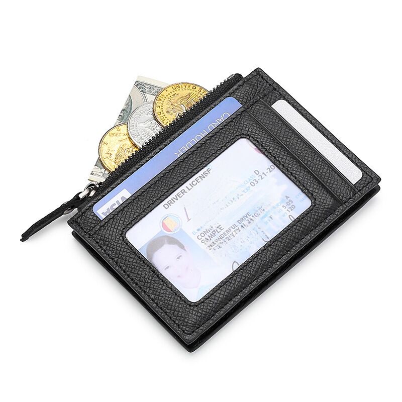 Ультратонкий картхолдер Qingyu с RFID-защитой, натуральная воловья кожа, монетница на молнии
