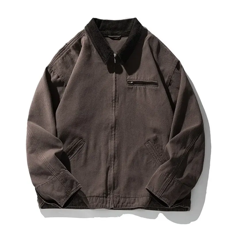 Куртка-харрингтон унисекс в стиле Detroit workwear, винтаж, хлопок, отложной воротник, на молнии