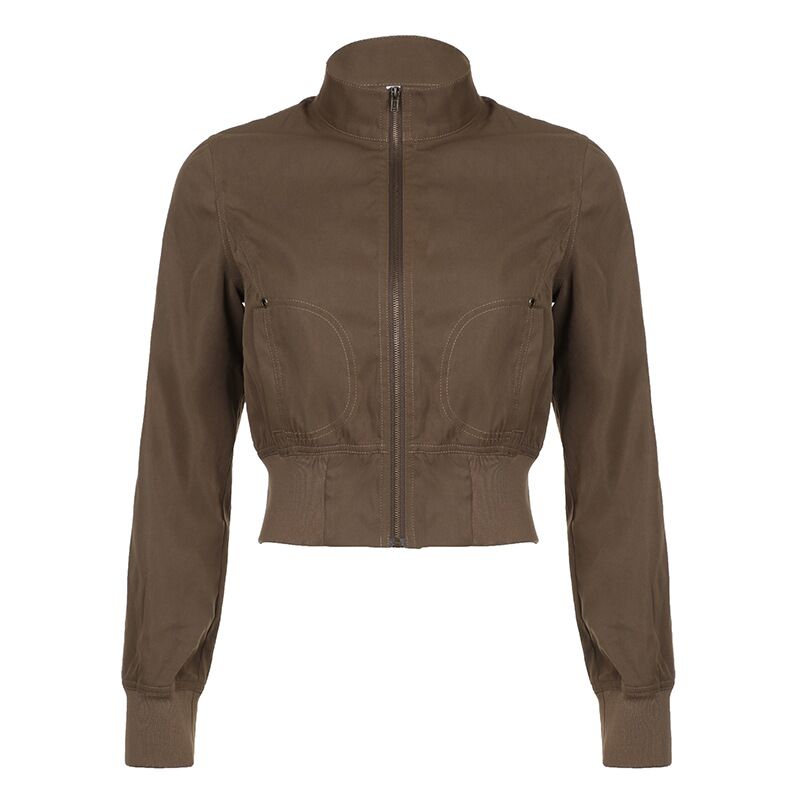 Куртка женская укороченная в стиле workwear, приталенная, воротник-стойка, карманы, на молнии