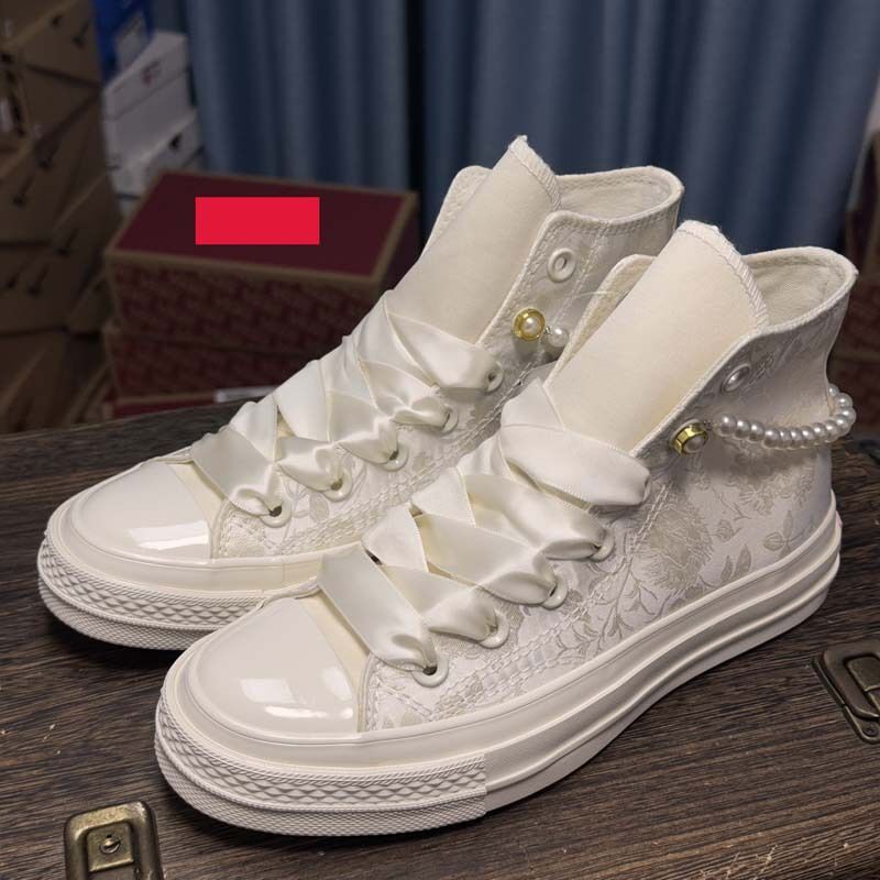 Кеды Chuck 1970s с шёлковой отделкой, свадебные, холщовые, розово-белые высокие, для пар