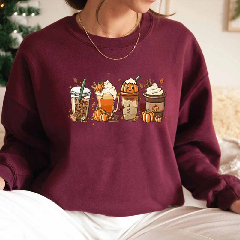 Худи с осенним принтом Fall Coffee ко Дню благодарения, капюшон, свободный крой, полиэстер