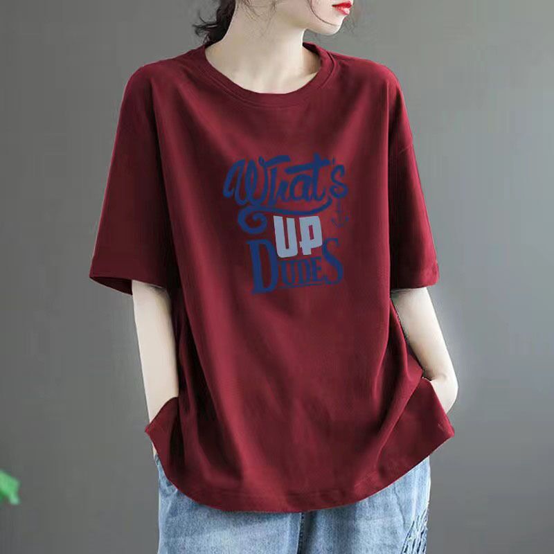Женская футболка из 100 % хлопка с принтом, короткий рукав, свободный крой, до XXXL