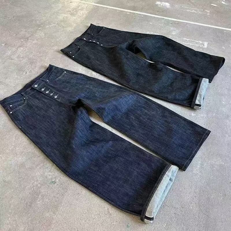 Джинсы baggy из сырого денима 14 oz, пять пуговиц, широкие прямые, A-силуэт