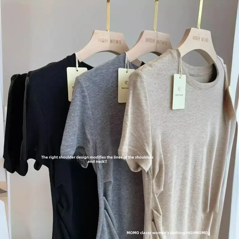 Женская футболка Qiaofuduo из лиоцелла (Tencel), асимметричная, со складками на талии, короткий рукав