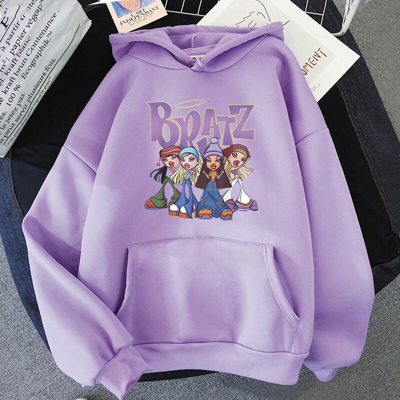 Женское худи Bratz, повседневный пуловер с капюшоном, свободный крой, длинный рукав, XS–3XL