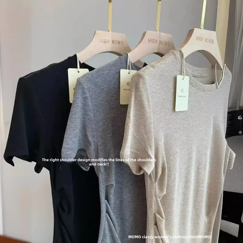 Женская футболка Qiaofuduo из лиоцелла (Tencel), асимметричная, со складками на талии, короткий рукав