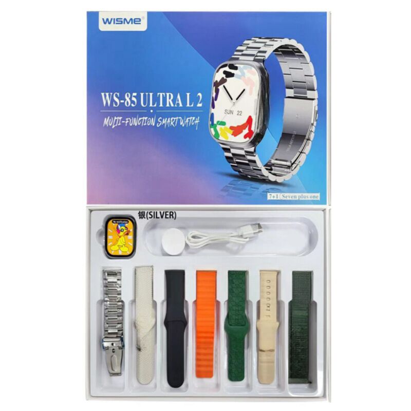 Смарт-часы WS-85 Ultra 2 в наборе с 7 ремешками, звонки по Bluetooth, экран TFT, беспроводная зарядка