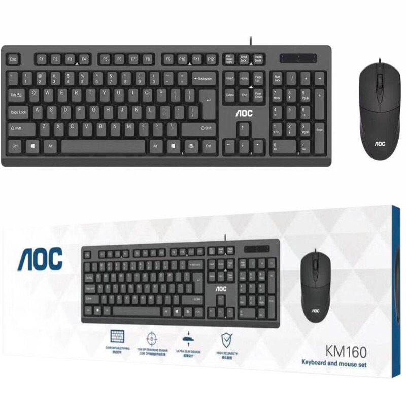 Проводной комплект клавиатура и мышь AOC KM160, USB, 1000 DPI, для игр, офиса и дома