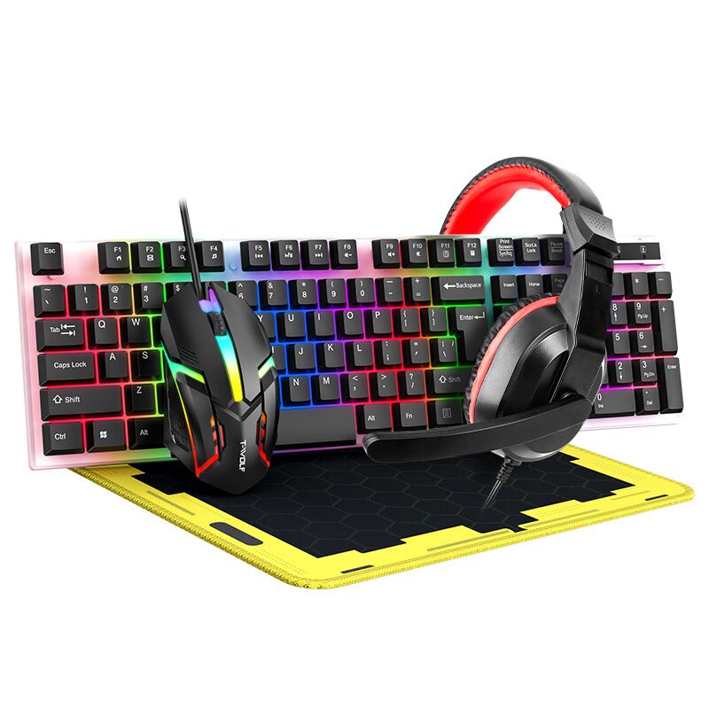 Игровой набор T-Wolf TF240 4 в 1: клавиатура с подсветкой, мышь, наушники, коврик, USB