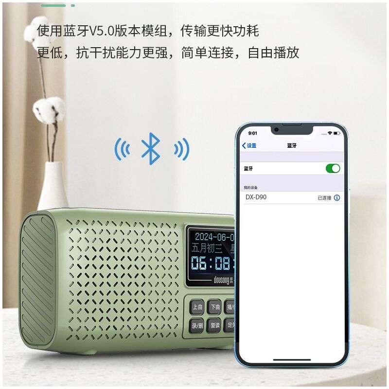 Bluetooth-колонка Duoxiang D90 с отображением текста песен, радио, слот для карт, 5 Вт