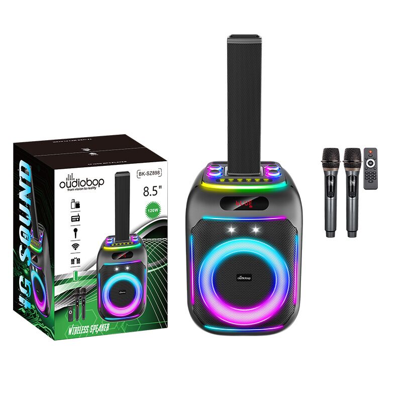 Колонка-линейный массив Oudiobop BK-898 с Bluetooth 5.3, 8-дюймовый динамик, 80 Вт, дисплей, два радиомикрофона