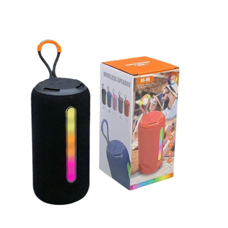 Портативная Bluetooth-колонка BS-09 с RGB-подсветкой и тканевой сеткой, два динамика, 10 Вт, Bluetooth 5.3