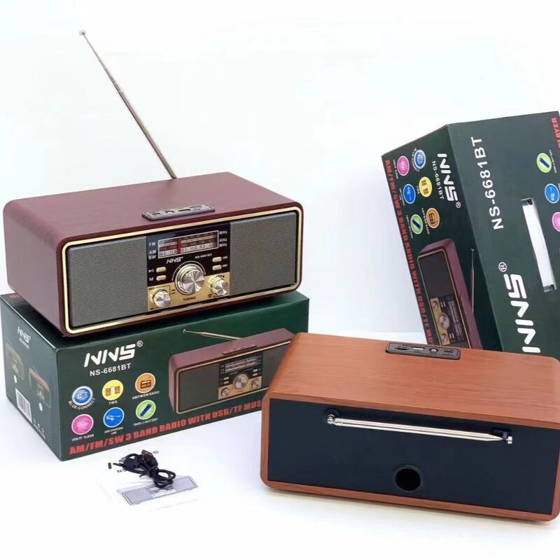 Ретро Bluetooth-колонка NS-6681BT под дерево с радио, 2 динамика по 5 Вт, слот для карт