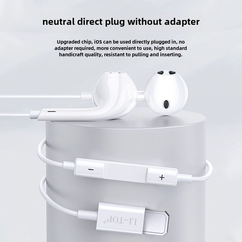 Проводные наушники-полувкладыши LI-TOP для iPhone 13/12/14/XS, прямое подключение Lightning