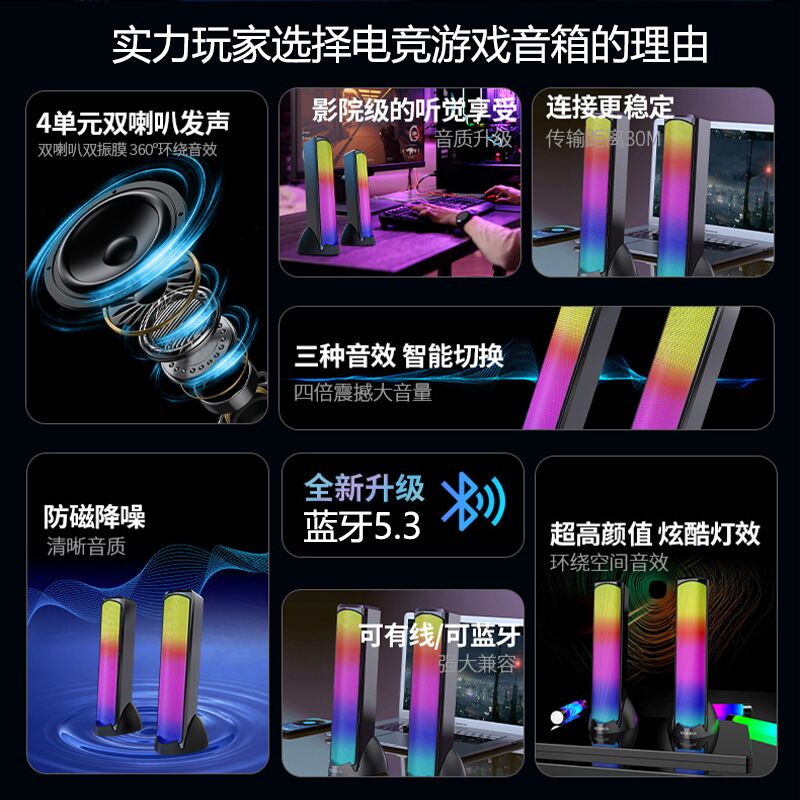 Компьютерные колонки-саундбар Langjing C100 с RGB-подсветкой, Bluetooth 5.3, питание USB