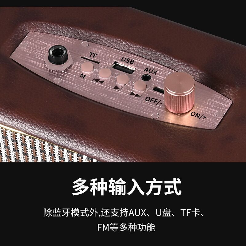 Портативная Bluetooth-колонка QIXI SK2025 с ручкой, динамик 4″, радио, слот для карт TF, коричневая