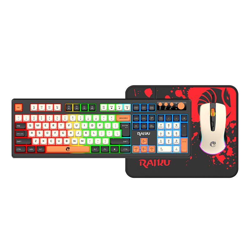 Игровой комплект клавиатура и мышь RAIKU T18 3 в 1, двухцветный дизайн, подсветка, USB, 1200 dpi