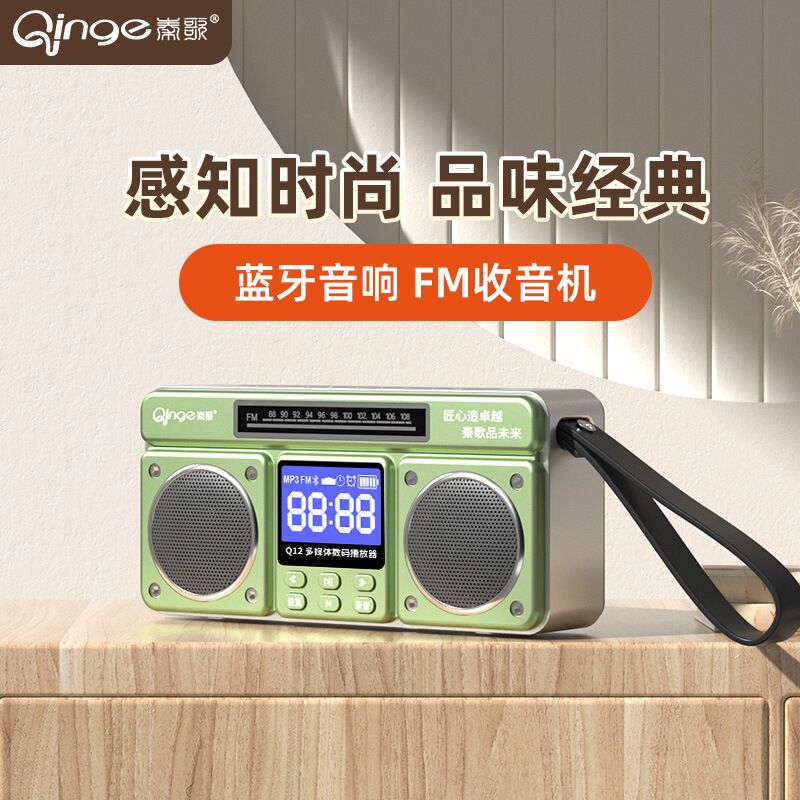 Радиоприёмник Qinge Q12 с Bluetooth, 2 динамика, стерео, запись, таймер отключения, MP3 с USB-флешки