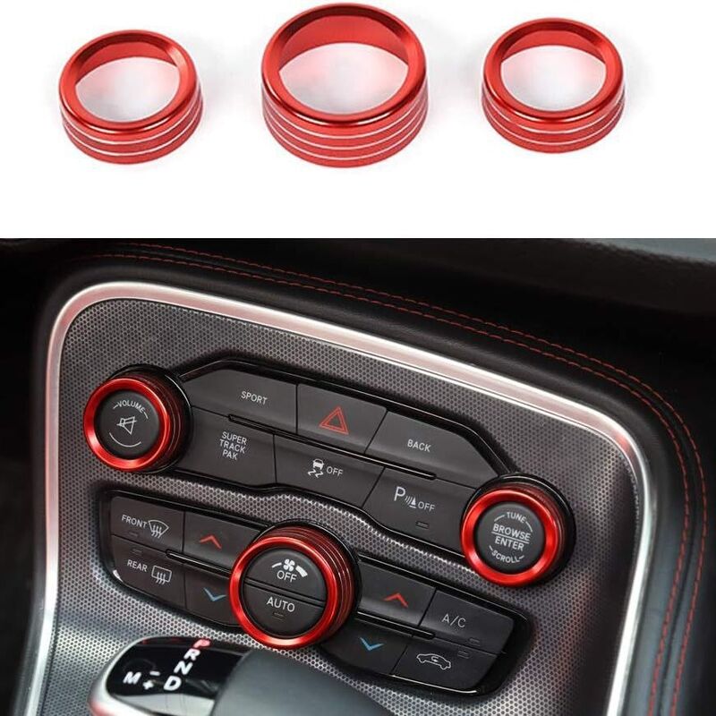 Декоративные кольца на ручки климат-контроля Dodge Durango, Challenger 2015–2020, алюминий, 3 шт.
