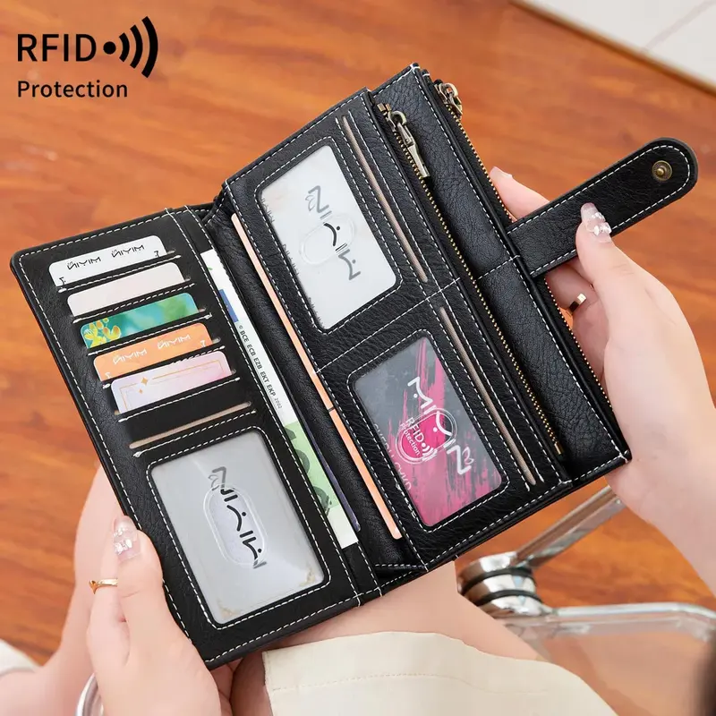 Женский кошелёк Xiangyin QB355 с защитой RFID, тройное сложение, экокожа PU, 19,8×10,5 см