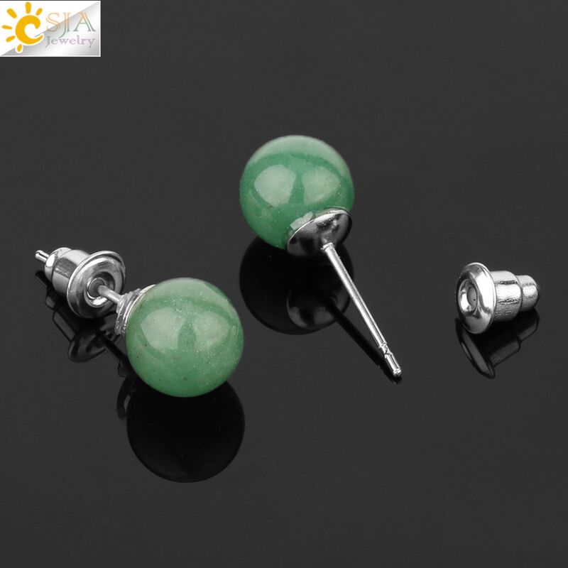 Серьги-гвоздики CSJA Jewelry G199 с натуральным камнем, форма «боб», 8×8×20 мм, 16 вариантов камня