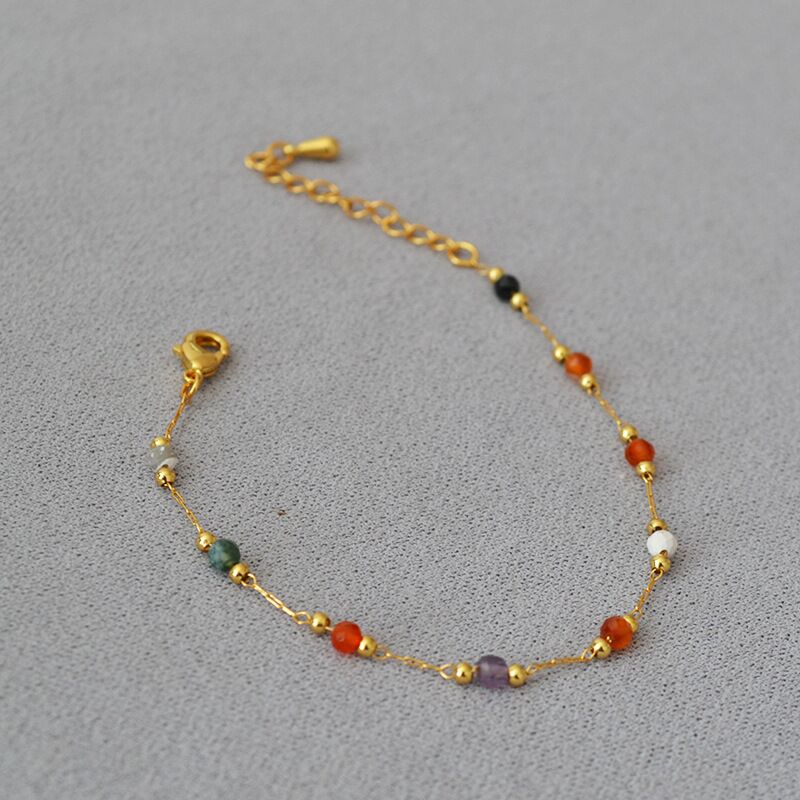 Браслет женский Miya Sophia Jewelry тонкий из натуральных камней, бусины и позолоченные элементы