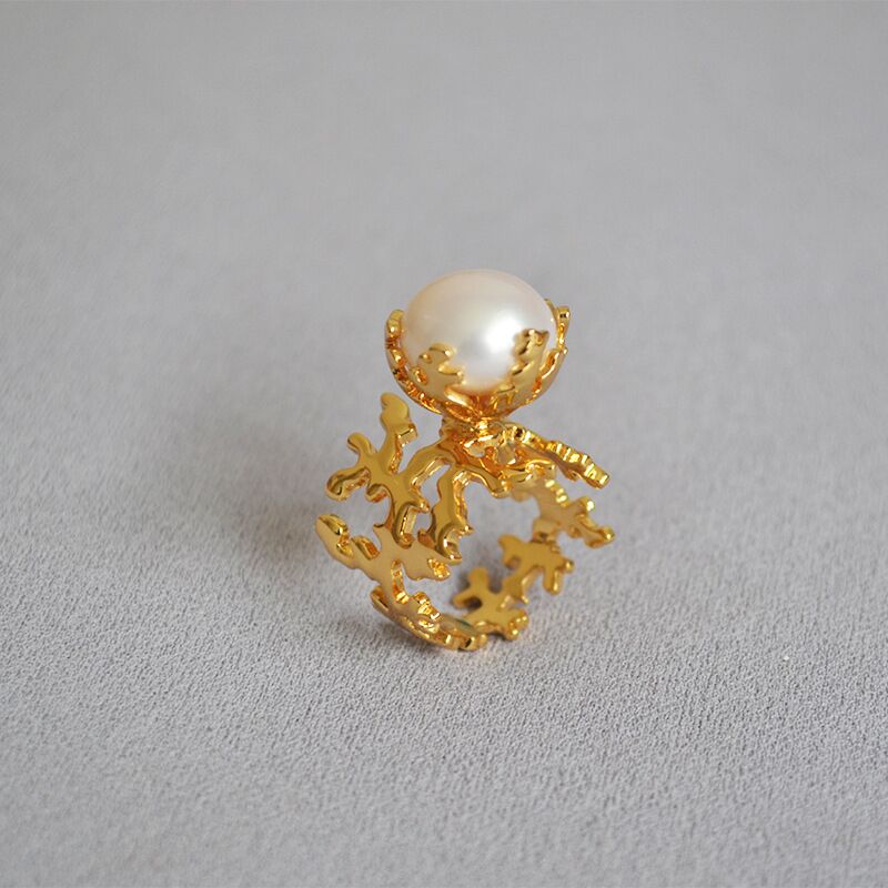 Кольцо Miya Sophia Jewelry в винтажном стиле с пресноводным жемчугом, ажурная ручная резьба, медь