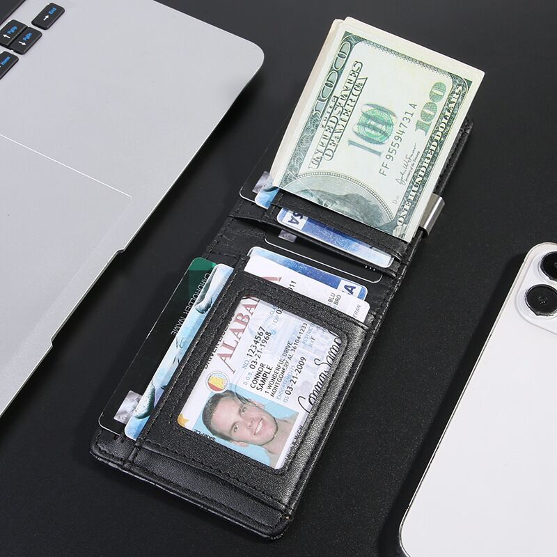 Кошелёк-зажим для купюр с отделением для карт, защита RFID, фактура под карбон, ультратонкий