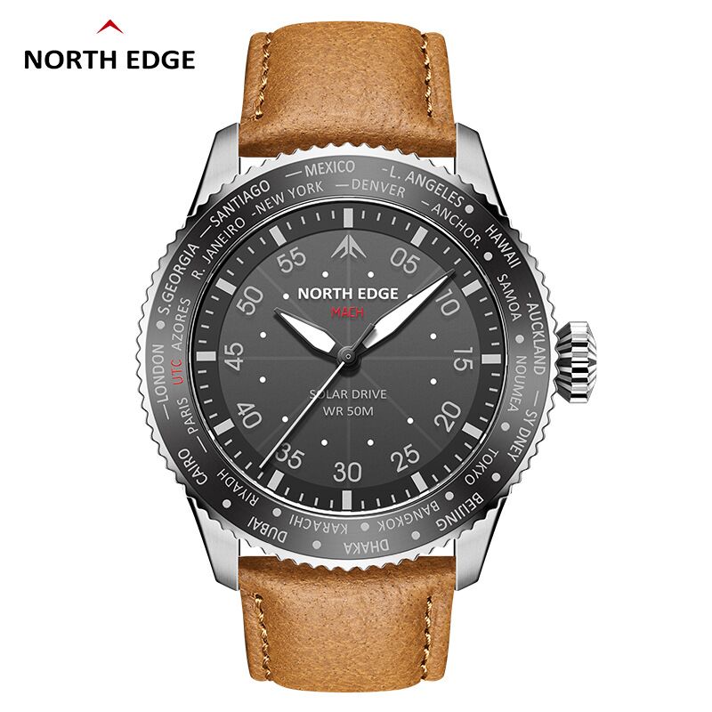 Мужские часы NORTH EDGE MACH, солнечная подзарядка, водозащита 50 м, светящиеся стрелки