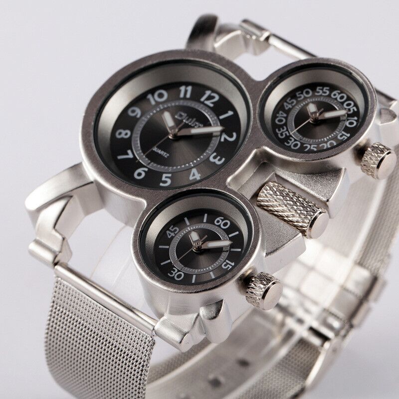Мужские часы Oulm HT1167 с тремя кварцевыми механизмами, стальной браслет, корпус 50 мм