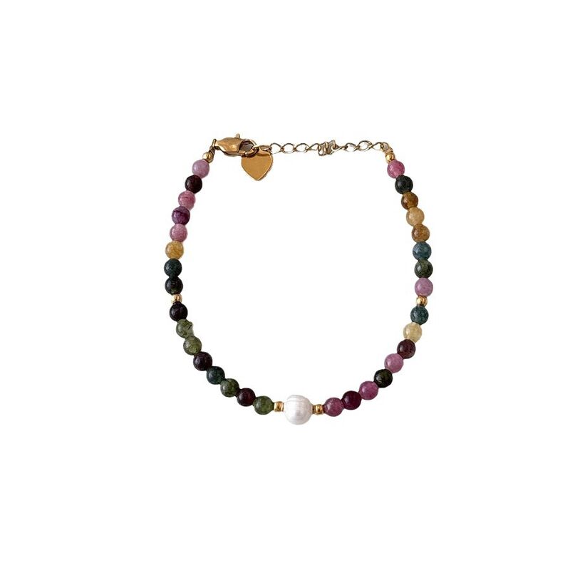 Колье-чокер YK Jewelry из разноцветных бусин турмалина, титановая сталь, 38+5 см