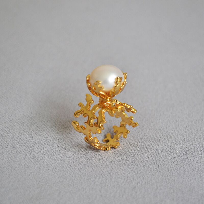 Кольцо Miya Sophia Jewelry в винтажном стиле с пресноводным жемчугом, ажурная ручная резьба, медь