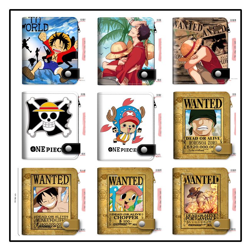 Короткий кошелёк с принтом аниме One Piece, отделения для карт, монетница на молнии, ПВХ