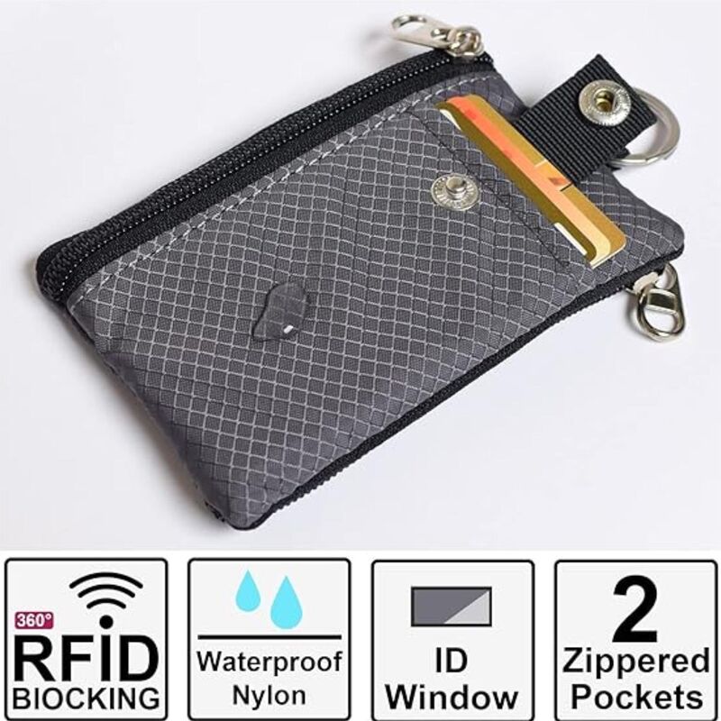 Мини-кошелёк картхолдер с кольцом для ключей, RFID-защита, ультратонкий, можно носить на шее, канвас