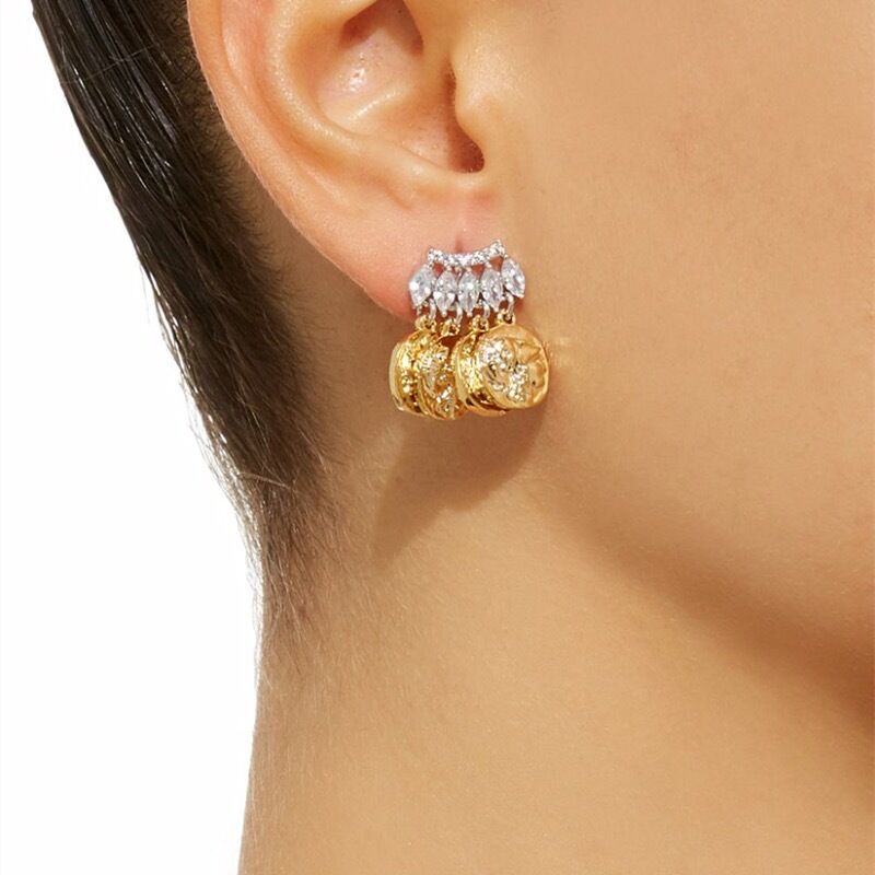Серьги Miya Sophia Jewelry с монетой и античным профилем, латунь с позолотой, цирконы, игла из серебра 925