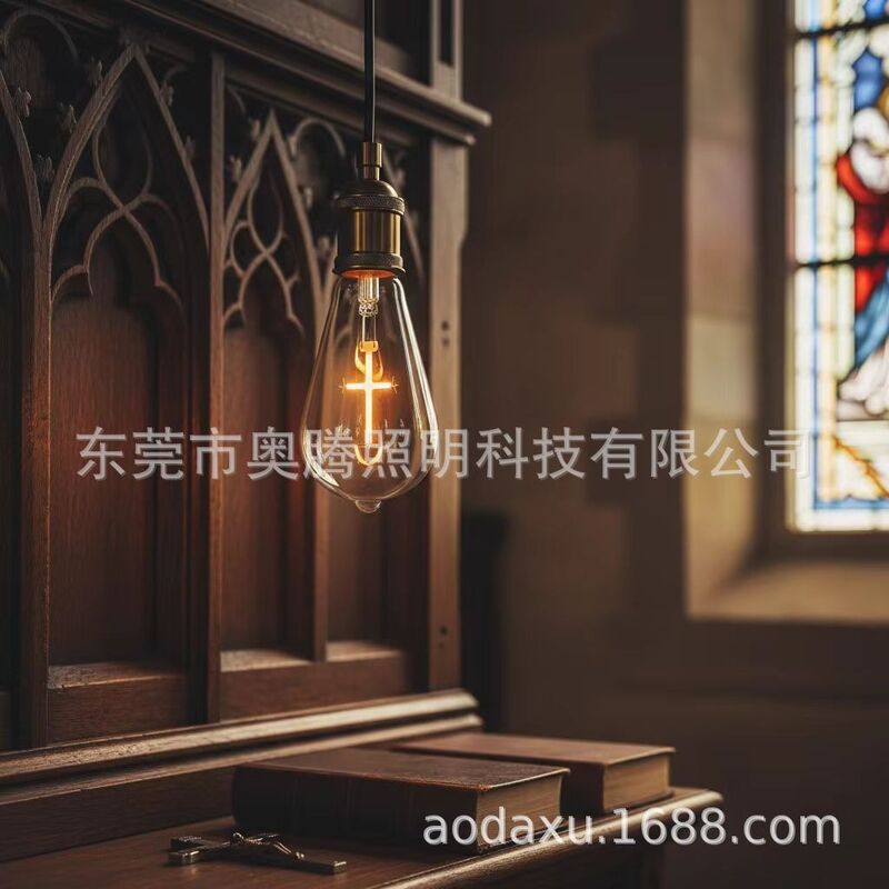 Декоративная светодиодная лампа Tengyu ST64 с крестом внутри, E27/E14, стеклянная колба, для храмов и интерьера