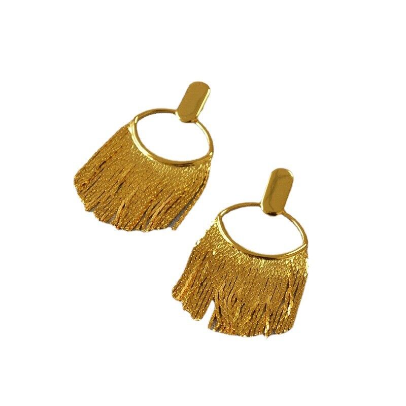 Серьги с цепочками-кисточками Miya Sophia Jewelry, латунь с позолотой, крупные, игла серебро 925