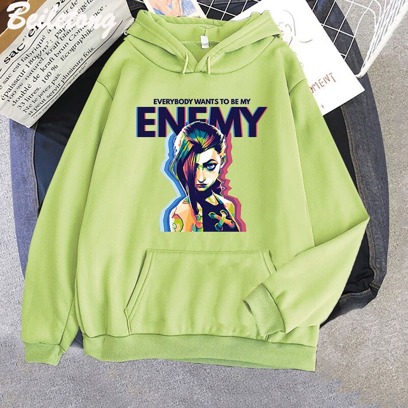 Толстовка Qimengyang Jinx Arcane ENEMY с графическим принтом, женская, свободный крой