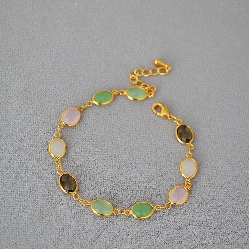 Браслет Miya Sophia Jewelry с гранёными бусинами из стекла под нефрит, латунь с позолотой