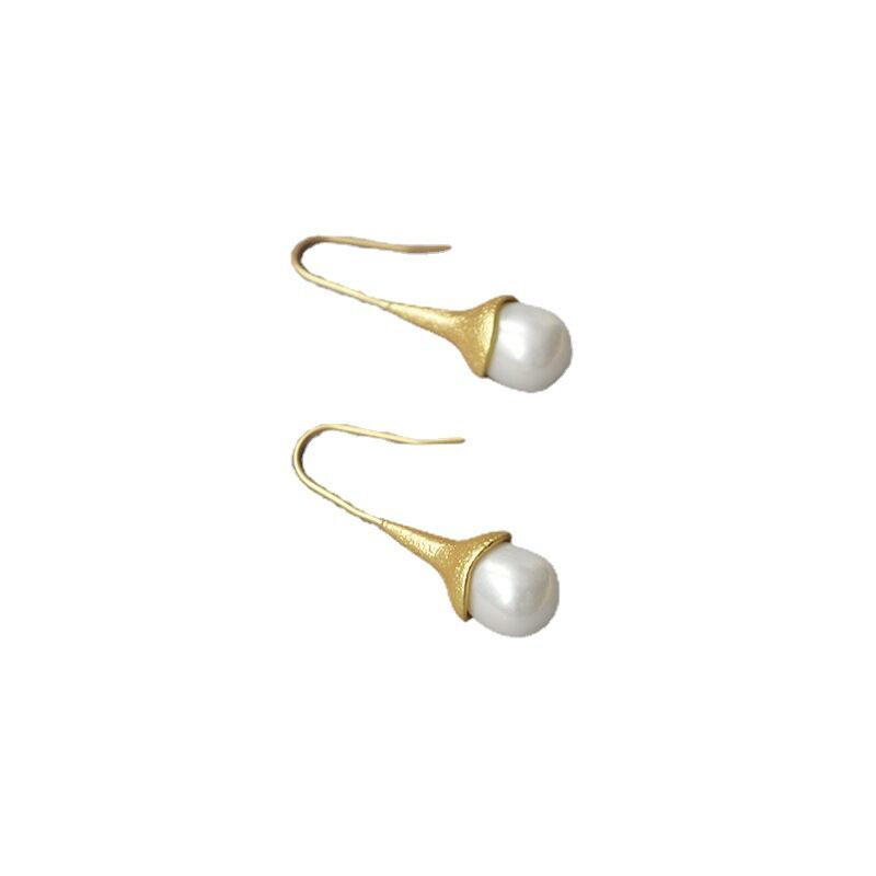 Серьги-подвески Miya Sophia Jewelry с жемчужиной, медь с позолотой, матовое светлое золото, 3,5 см