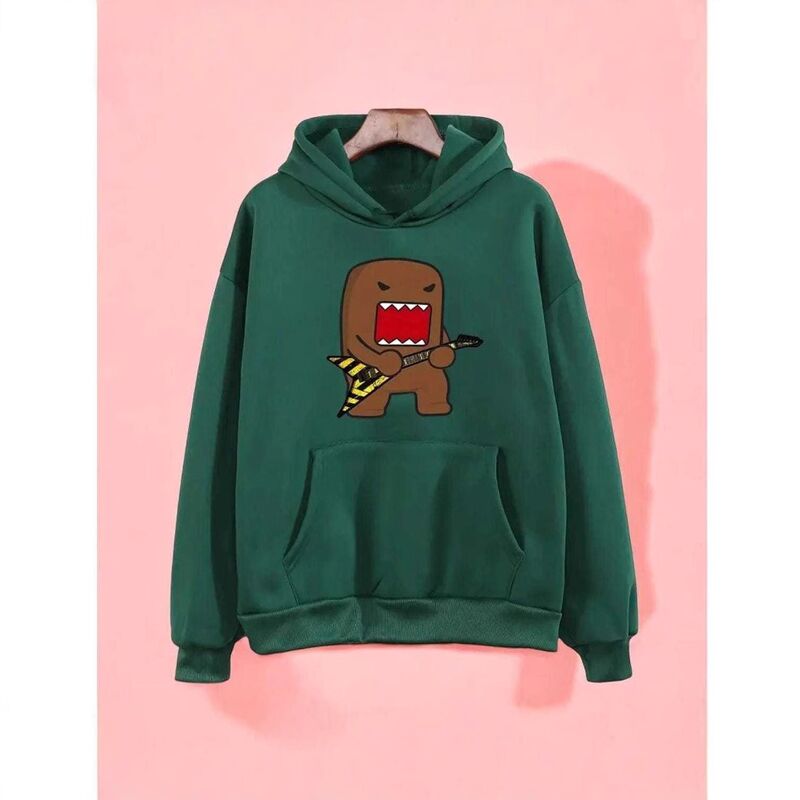 Худи Domo Kun с аниме-принтом, унисекс, свободный крой, капюшон, длинный рукав