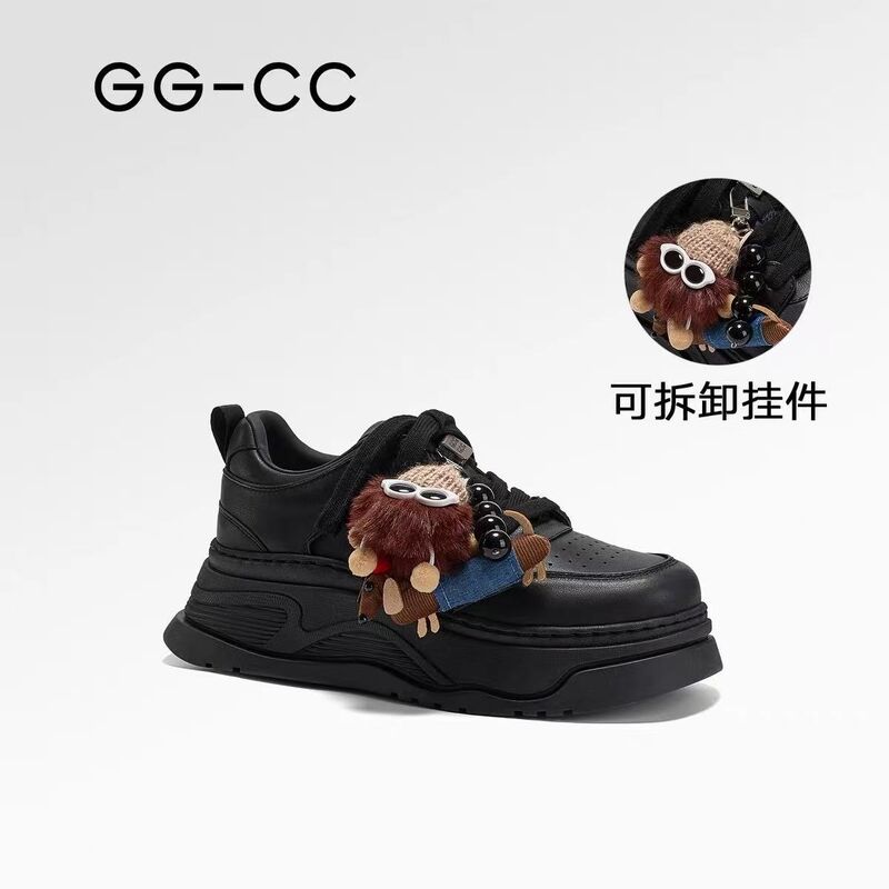 Кеды женские GGCC на платформе 8 см, натуральная кожа, вышивка, белые и чёрные