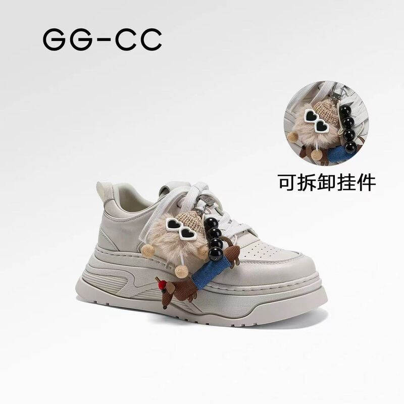 Кеды женские GGCC на платформе 8 см, натуральная кожа, вышивка, белые и чёрные