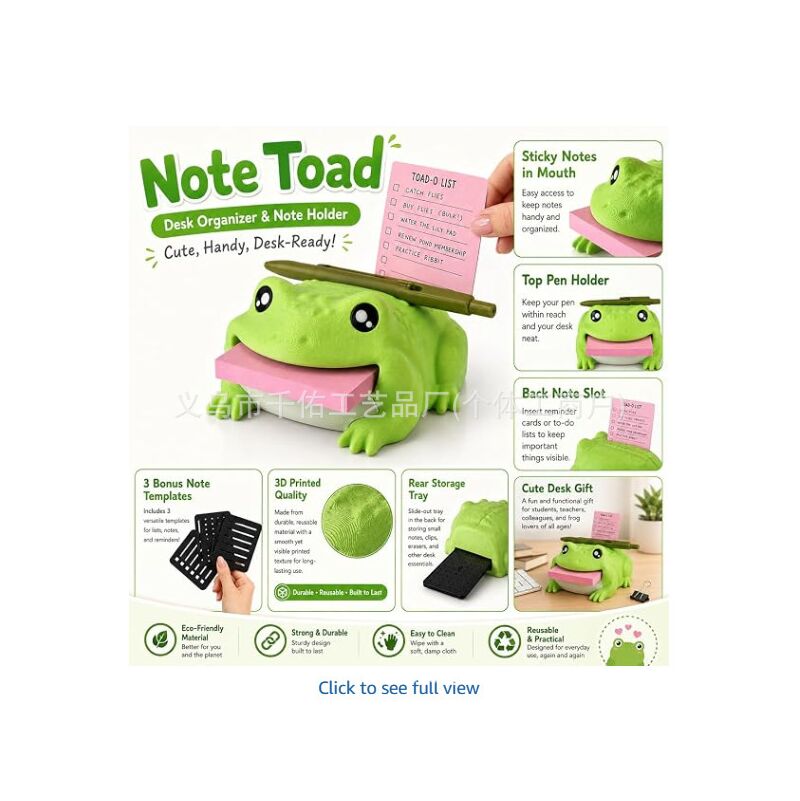 Настольный органайзер-держатель для стикеров Note Toad в виде жабы, пластик, подходит для подарка