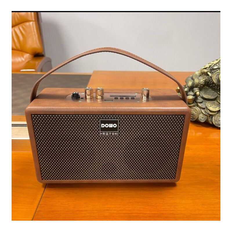 Ретро Bluetooth-колонка DOWO DW-999 в деревянном корпусе с кожаной отделкой, 2 динамика, 20 Вт, ручка