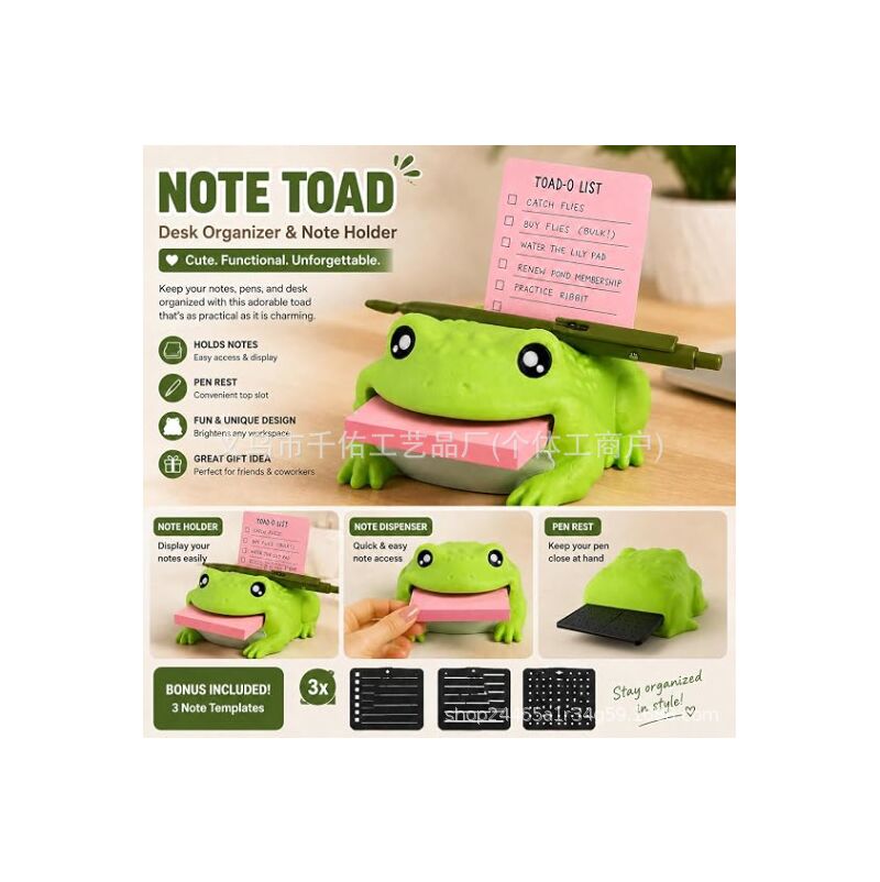 Настольный органайзер-держатель для стикеров Note Toad в виде жабы, пластик, подходит для подарка