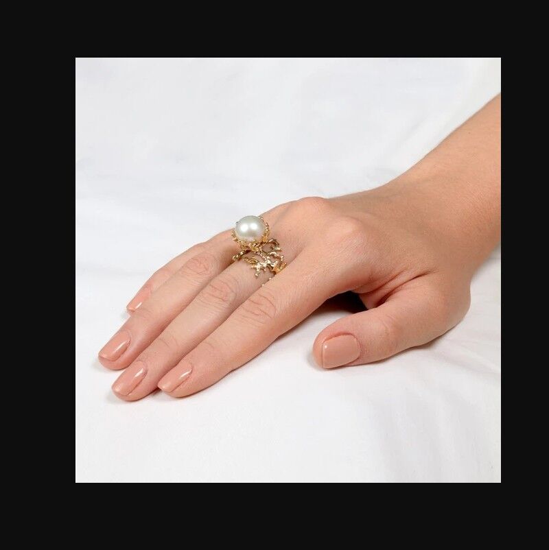 Кольцо Miya Sophia Jewelry в винтажном стиле с пресноводным жемчугом, ажурная ручная резьба, медь